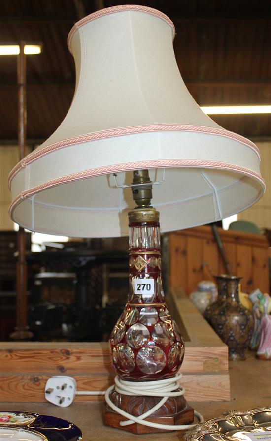 Bohemian flash cut red overlay glass table lamp